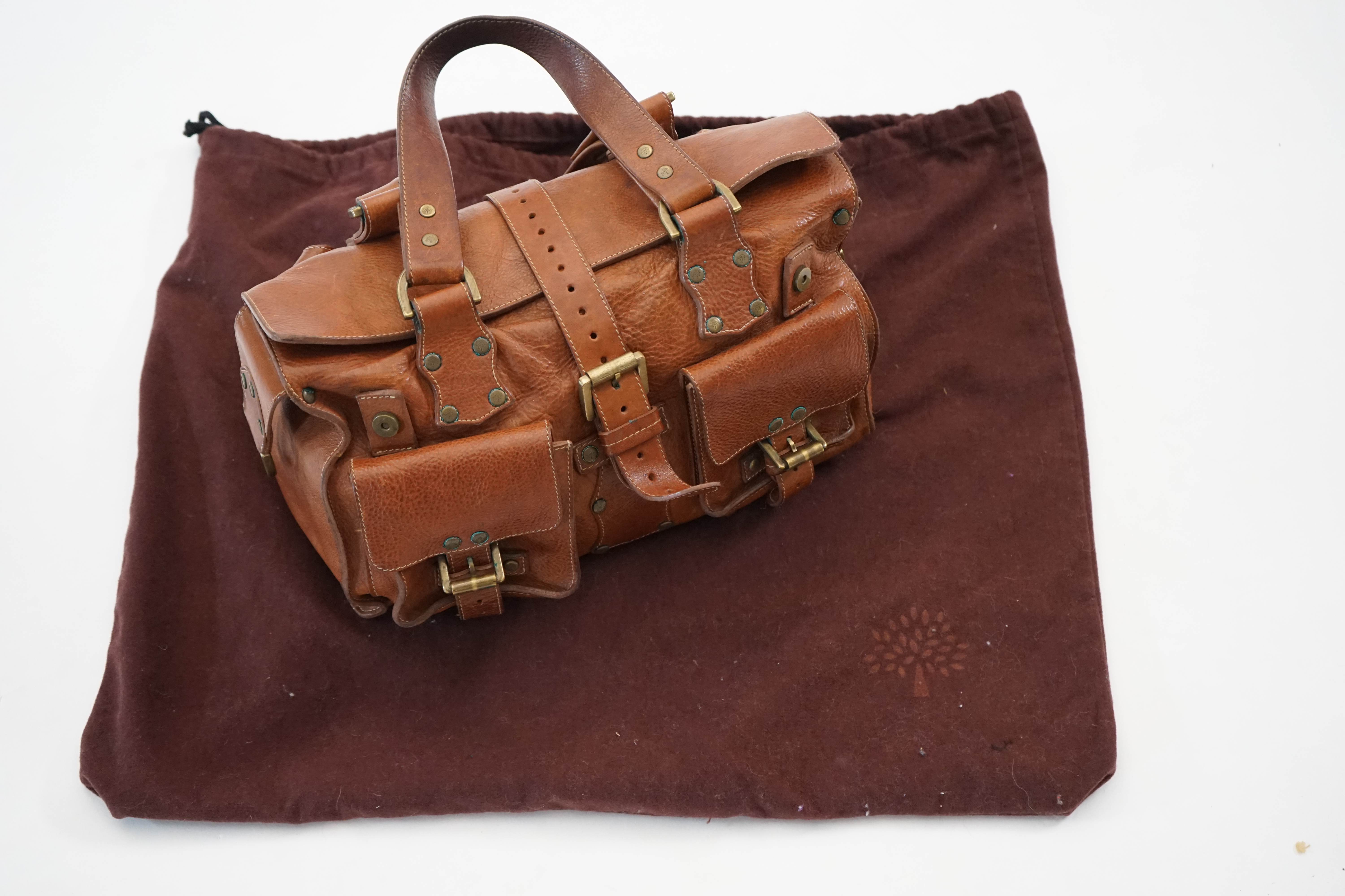 A Mulberry Roxanne cognac brown leather handbag, width 34cm, depth 14cm, height 18cm